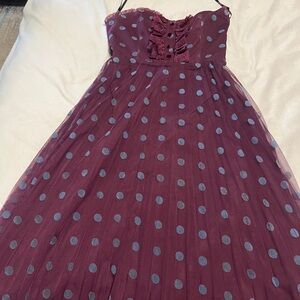 Betsy Johnson Polka Dot Strapless Dress. Burgundy
